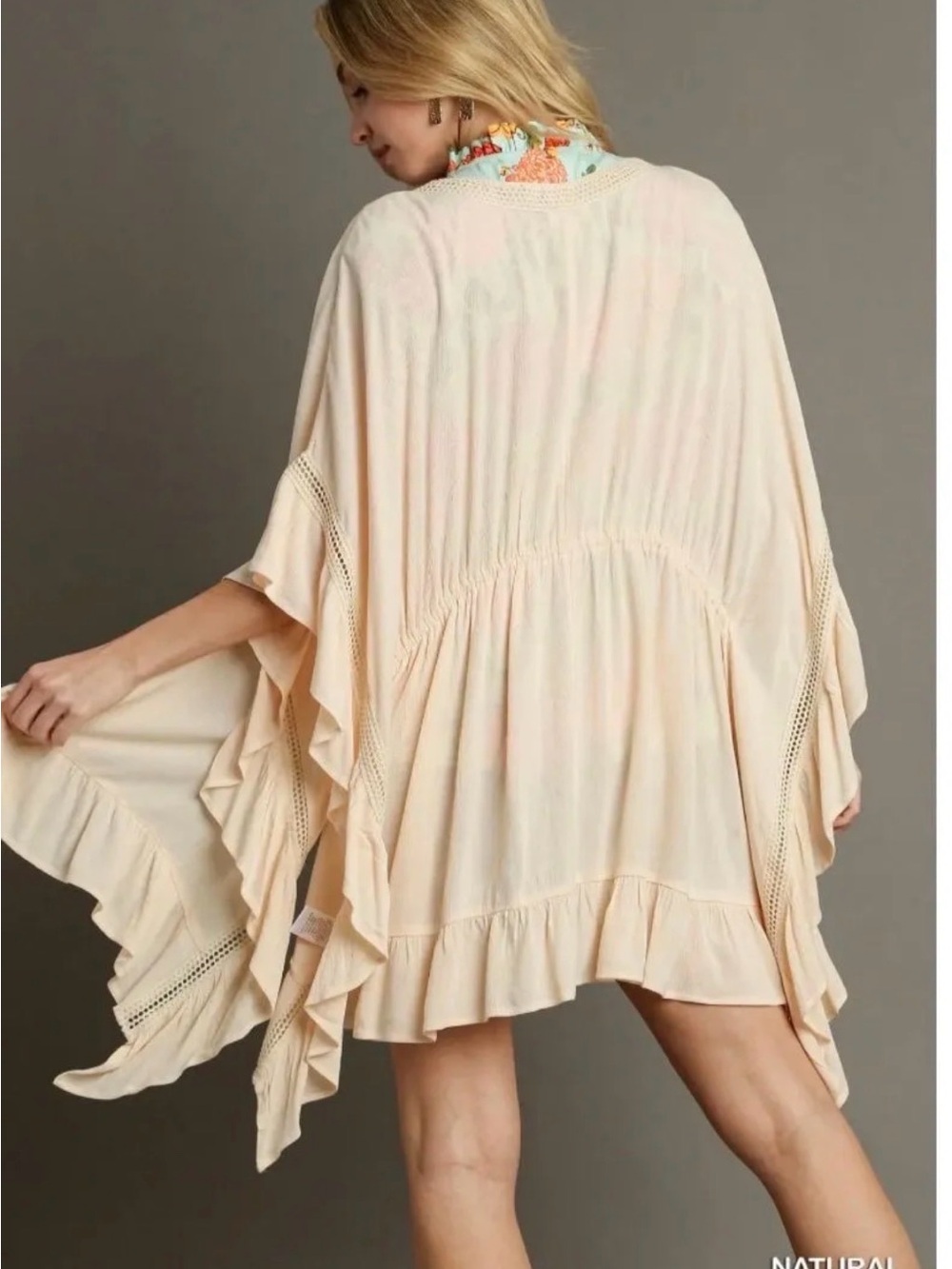 Umgee Cream Ruffle Kimono Cardigan - Picture 2 of 3